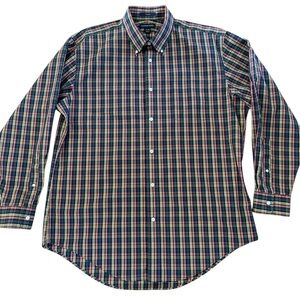 LANDS’ END NO IRON OXFORD SHIRT Size 17 - 34 Gold Green Red Black Long Sleeve